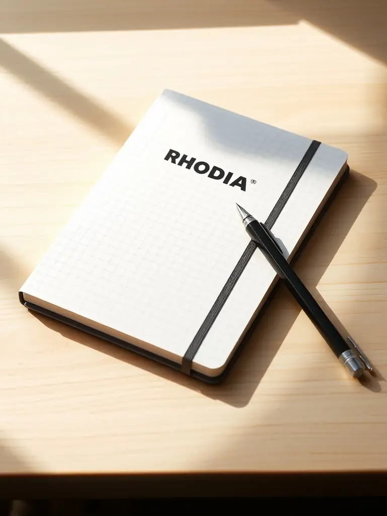 Close-up of a Japanese A5 grid notebook, highlighting the precise grid layout and smooth, high-quality paper, ideal for detailed note-taking and creative projects.
